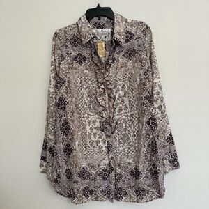 Da Nang Cotton Silk Ruffle Popover Tunic Top Sz M Lightweight Breathable Mature